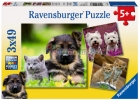 Puzzle de perros y gatos. 3 puzzles de 49 piezas